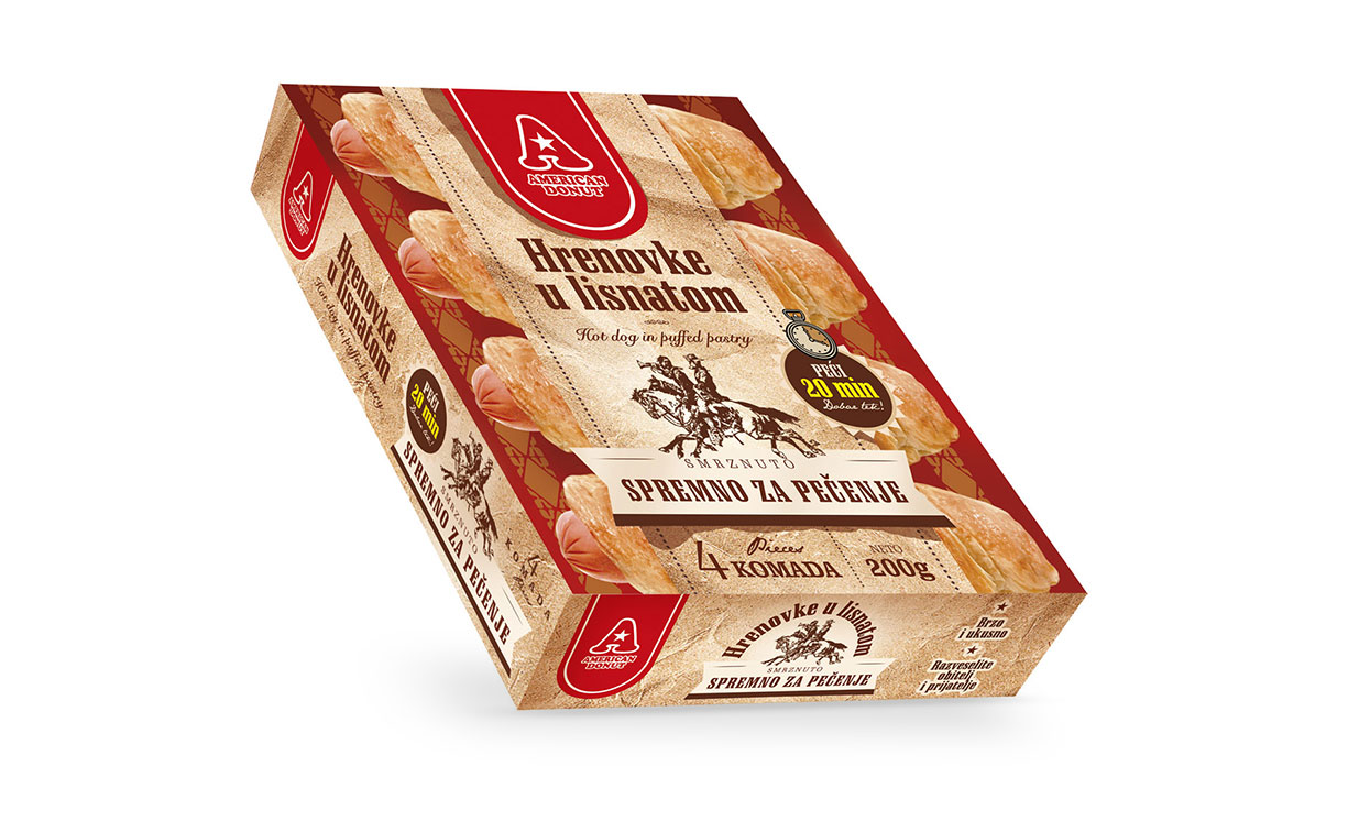 Hrenovka u lisnatom - American Donut - dizajn pakiranja - Bernardić studio