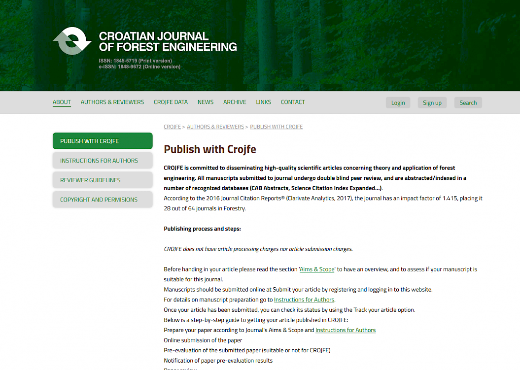 Dizajn i izrada web stranice - CROJFE Hrvatski magazin za &scaron;umarske tehnologije - Bernardić studio